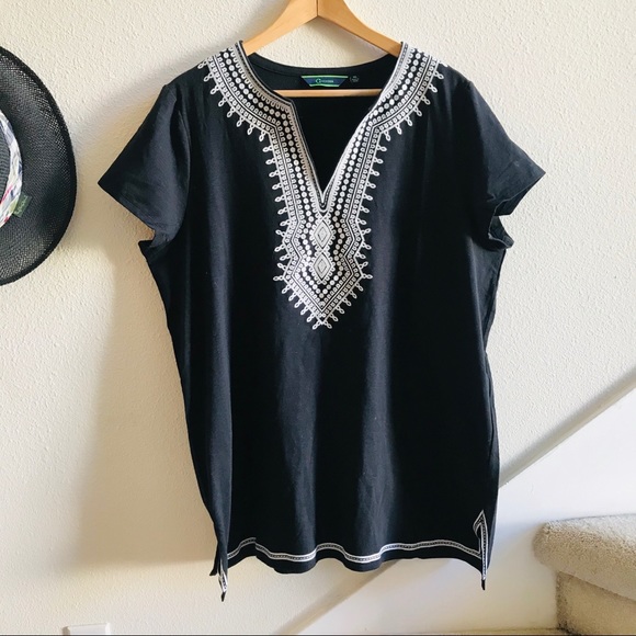 C. Wonder Tops - C WONDER black cotton tunic top long cotton XL